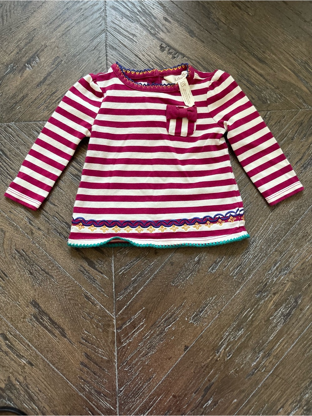 Matilda Jane Striped Long-Sleeve Dress with Embroidered Hem Size 0-3M